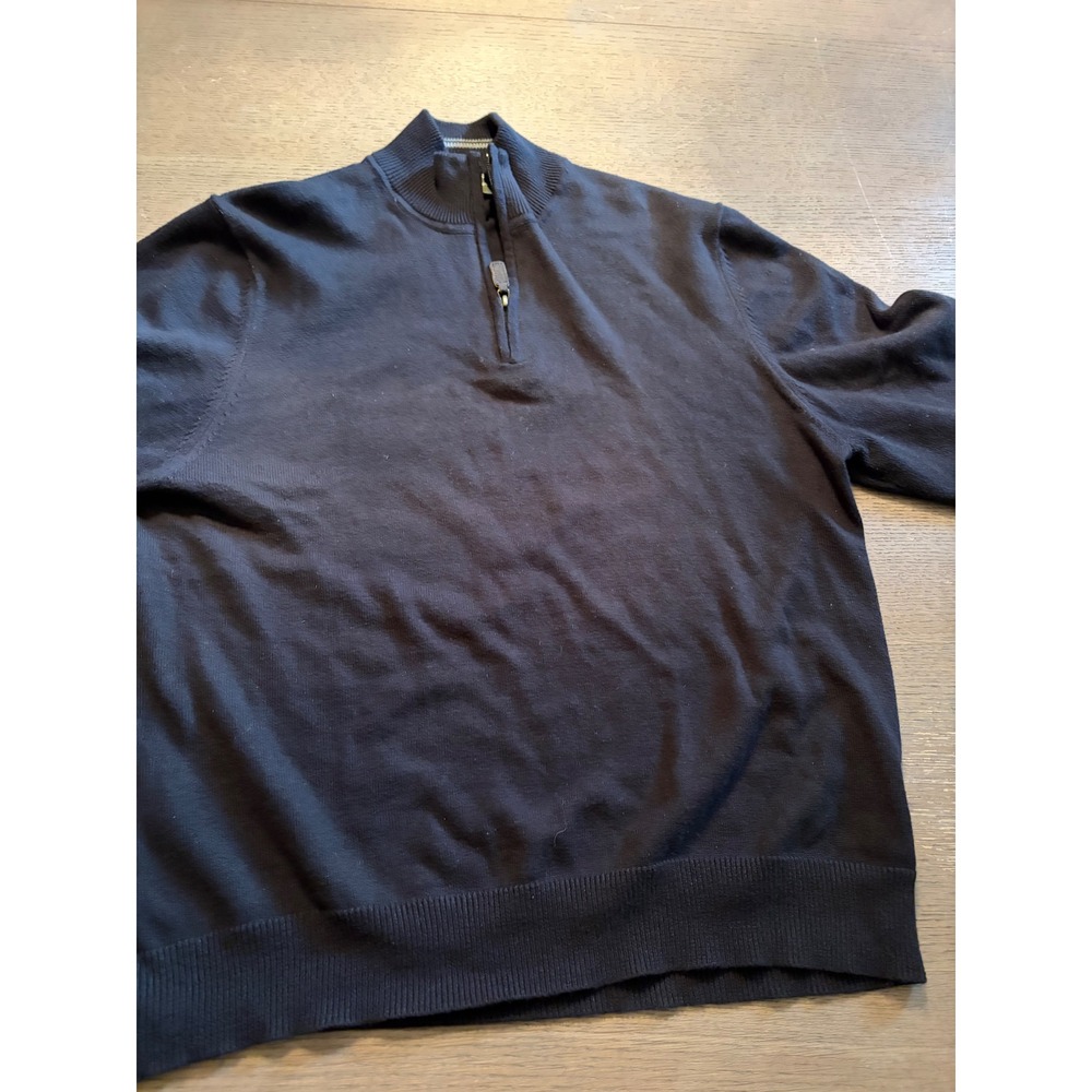 Eddie Bauer Mens Navy Blue Cotton Cashmere Quarter Zip Sweater Large Mock Neck - Picture 10 of 10